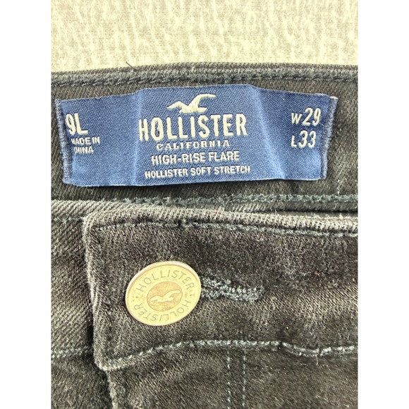 Hollister High Rise Flare Jeans Black Front Slit Soft Stretch 9L W29 L33 - Picture 8 of 8